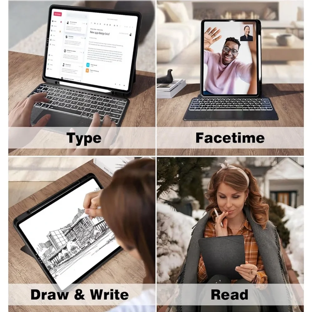 Keyboard Folio for iPad Pro 11-inch (M4) 2024 Case Detachable 7 Color Backlight